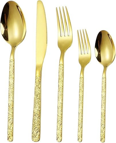 Besteckset für 12 Personen Besteck Gold 60-Teiliges Edelstahl Modernes Design Cutlery Set Besteck mit Messer/Gabeln/Löffeln/Teelöffel Spülmaschinenfest ESSONIO Weihnachten