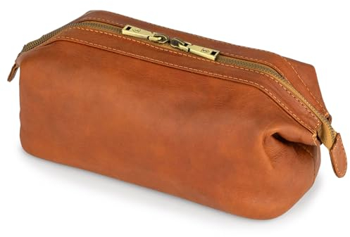 Berliner Bags Vintage Kulturbeutel Ben M, Kulturtasche und Waschtasche aus Leder, Kosmetiktasche für Damen und Herren - Braun