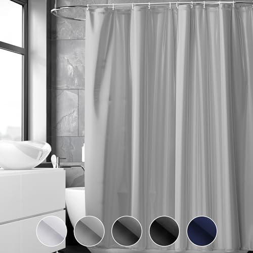 REDKEY Duschvorhang 180x220 cm, Anti-schimmel Badvorhang, Waschbar Schnelltrocknend Wasserabweisend PVC Textil, Antibakteriell Badewanne Vorhang mit 12 Haken für Bad Dusche, Grau
