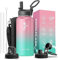 Coolflask Insulated Water Bottle 1L, Stainless Steel Insulated Water Bottle with Straw & 3 Lids, Double Vacuum Leak Proof Cold and Hot Water Bottle, Sturdiness and Easy to Clean, Bubble Gum