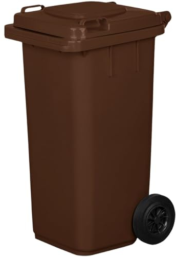 gardivo Pattumiera da 120 litri, bidone dei rifiuti con 2 ruote silenziose, coperchio con due manici, grande bidone dei rifiuti, stabile pattumiera in plastica (marrone)