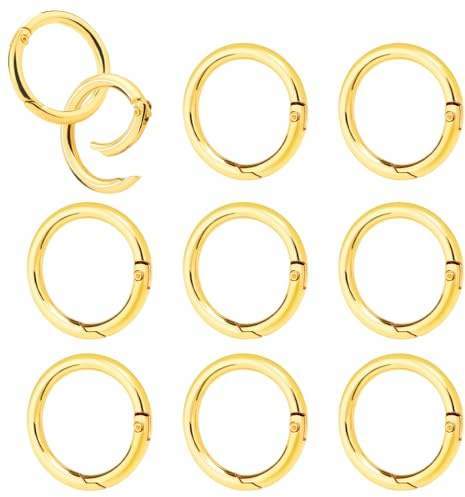 JRYXDS 10Stück Runde Karabiner Gold Metall karabinerring Feder O Ring Legierung Karabinerhaken Schlüsselbund Zubehör für Bastelarbeiten, DIY Taschenringe Handwerk Machen, Taschenzubehör