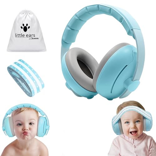 auvstar 2in1 Casque Anti bruit bebe Voyage, Casque Anti Bruit Bébés et Enfant, Réglable et Confortable Casque Anti Bruit Baby Ear Defenders & Protecteurs, Casque Protection Auditive Bebe (Bleu)