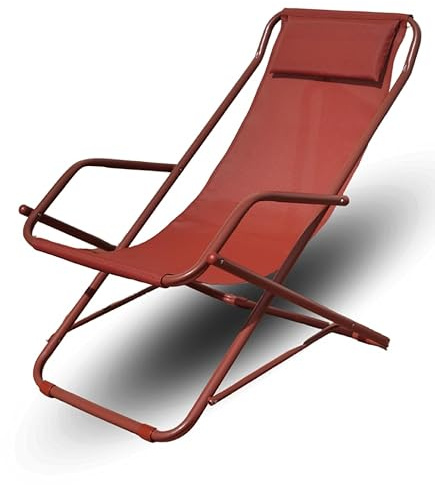 Capra Group Sedia sdraio swing basculante da giardino con schienale e braccioli regolabili, 101x63x85 cm, cuscino poggiatesta, colore Terra di Siena