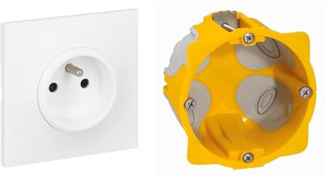 LEGRAND - Prise Electrique Murale avec Terre Neptune - Prise 2P+T Monobloc - Fixation à Griffes/Vis & Boîte Encastrement Ecobatibox Basse Consommation - Pour Cloisons Sèches