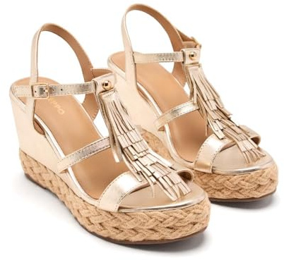 GIOSEPPO Elderon Sandales compensées type espadrilles pour femme Platine 38 EU, Platine, 38 EU