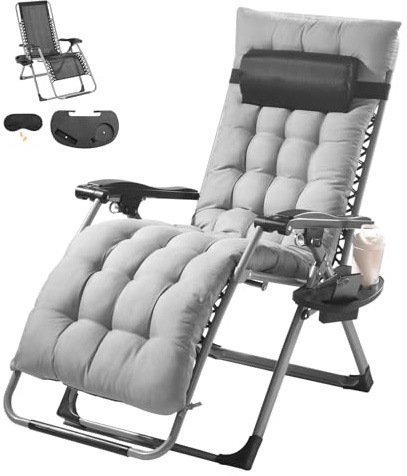 VEVOR Poltrona Relax a Gravità Zero Reclinabile 645 mm, Lettino Relax da Giardino Cortile, Lettino Antigravità Regolabile con Cuscino, Poggiatesta, Poggiapiedi, Portabicchieri Carico 226,8 kg Grigio