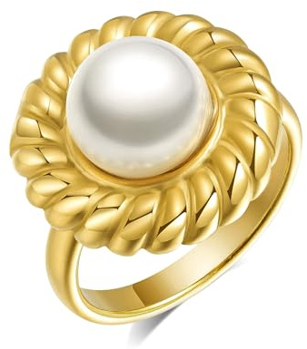 Joo&Rind Ring Gold Damen Ringe Gold Wasserfest 18K Vergoldet Edelstahl Ring Damen mit Stein Breit Schwarz Goldring Siegelring für Frauen Schmuck Geschenk