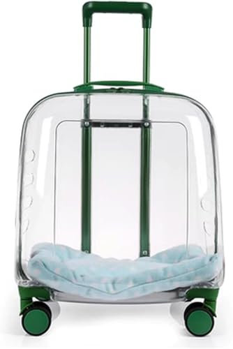 Transparenter Haustier-Trolley-Rucksack, Hunderucksack, Tasche auf Rädern, multifunktionale Rollträger mit Verstellbarer Höhe, atmungsaktive Haustier-Reiseträger für Katzen und Hunde, grün t