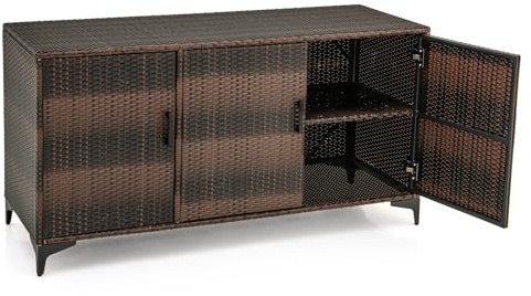 LIFEZEAL Rattan Auflagenbox 318 L, Outdoor Aufbewahrungskiste mit 6 Fächern, Aufbewahrungsschrank Aufbewahrungsbox, Gärtnerschrank für Garten, Hof, 135 x 50 x 70,5 cm (Mix Braun)