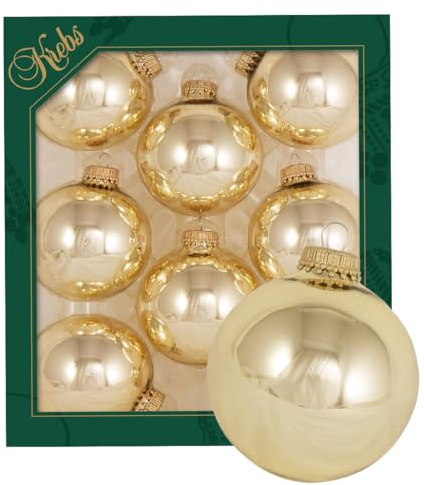 Krebs Glas Lauscha - Weihnachtsdekoration/Christbaumschmuck aus Glas - Unifarbende Kugeln Tiffany Gold - Menge: 8 Stück - Farbe: Seidengold - Größe: ca. 7 cm