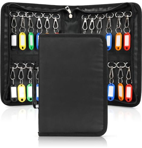 Qulable Zippered Key Case Organiser - Waterproof & Fireproof Key Binder with 24 Hooks & Tags - Portable Key Safe Box, Outdoor Key Safe, Key Storage Solution for Home Office Hotels (24 Keys)