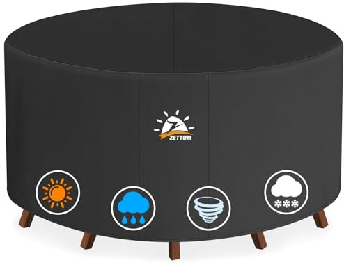 Zettum Ø215 x 73 CM Funda para Muebles de Jardín, Impermeable Funda Mesa 600D Oxford en Revestimiento de PU, Tela Protector para Redondo Mesa Anti Viento Cubierta Mesa Anti-UV