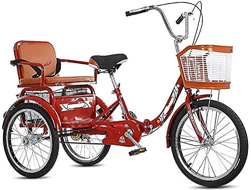Dreirad für Erwachsene, 3-Rad-Einkaufsfahrrad, 3-Rad-Cruiser-Trike, Dreirad for Erwachsene, Damen und Herren, 1-Gang-Trike, 20 Zoll, 3-Rad-Fahrräder, Doppelbremse mit Rücksitzkorb for Erholung