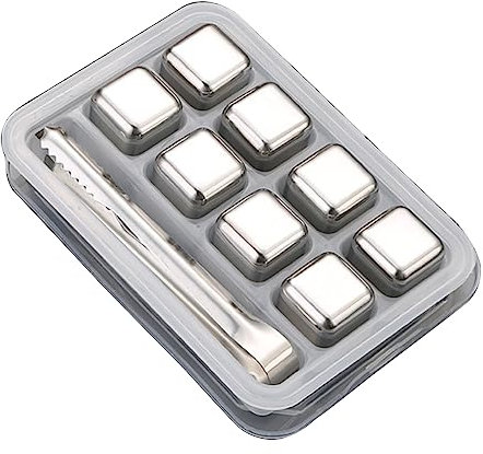 Kühlsteine für Getränke, Edelstahl-Eiswürfel mit rutschfestem Clip, wiederverwendbar, quadratisch, Stein-Getränkekühler
