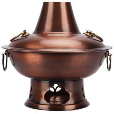 BOGAZY Vintage Fondues Holzkohle-Eintopf, Chinesischer Traditioneller Holzkohle-Eintopf, Kupfer-Eintopf Mit Kochgeschirr Traditioneller Suppentopf(30cm)