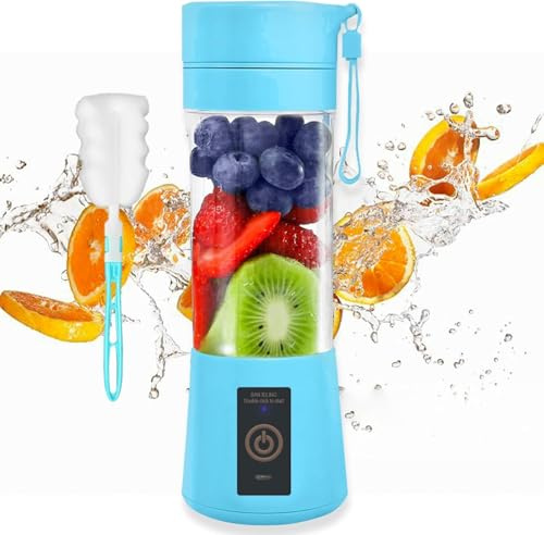 Portable Blender, Juice Maker, Portable Blender Smoothie Maker, Juicer, Mini Blender with Six Blades for Baby Food, Travel, Office, Usb Rechargeable, 380ml Blue-12.24