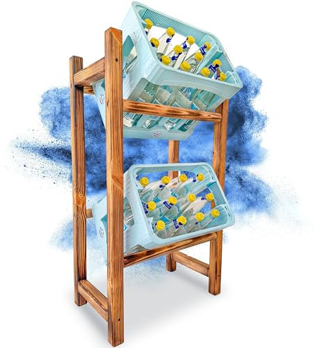 LURETI Getränkekistenregal aus Holz – für 2 Kisten – stabiles & platzsparendes Regal für Getränkekisten – Bierkistenregal, Wasserkistenregal, Kastenständer – rustikales Design, Made in Europe