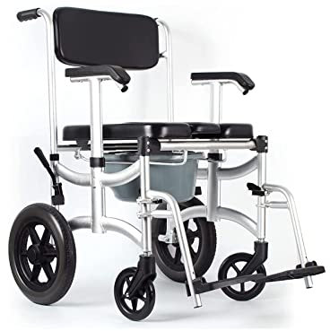 Fauteuil roulant de douche, chaise percée de toilette de bain avec accoudoirs réglables, siège de toilette de chevet pour personnes âgées handicapées, fauteuils roulants de salle de bain à seau amovi