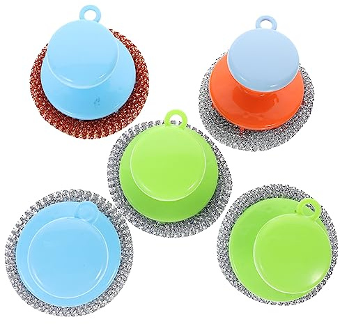 CIYODO Juego de 5 Cepillos de Limpieza de Cocina con Mango, Estropajo de Acero Inoxidable para Fregador de Ollas y Protección de Cubiertos Color Aleatorio