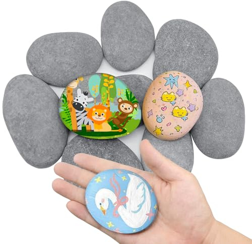 TOKSEO 10 pietre piatte da dipingere, 6-8 cm, ciottoli da dipingere, ciottoli lisci da giardino, pietre decorative per acquario, pietre di fiume da dipingere