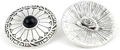 5 edle Ösenknöpfe antiksilber rund 30mm Metallknöpfe mit Muster Böhmischer Stil mit Schmuckstein Kunstharz schwarz zum annähen aufnähen Trachten Jackenknöpfe Mantelknöpfe Bastelknöpfe scrapbooking DIY