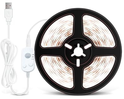Zambuph Tira de luces con Sensor de movimiento infrarrojo, Flexible, 3500K/6500K, lámpara cinta LED, adhesivo, bricolaje, iluminación fondo escritorio, Luz calida, 1M