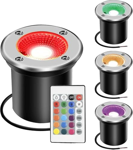 RGB Garden Ground Lights Outdoor Garden Inground Lights LED Buried Light 6W IP67 Waterproof Low Voltage Underground 12V Patio, Step,Pathway(85-265V AC)