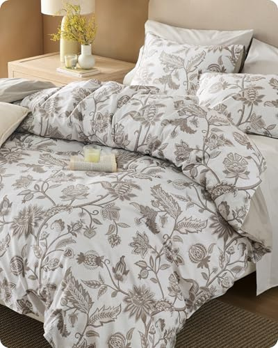 Bedsure Floral Duvet Cover King Size - 100% Cotton Reversible Entwined Vines Pattern Duvet Cover Set, 3 Pieces Soft & Breathable PureWoven Bedding Set with 2 Pillow Shams (Linen Vines, 104x90)