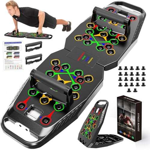HIFGROD 20-in-1 Liegestützbrett Klappbar, Multifunktionales Push-Up Board für Krafttraining, Push up bar,Tragbares Fitness Equipment für Zuhause, Verstellbarer Trainingsrahmen Schwarz