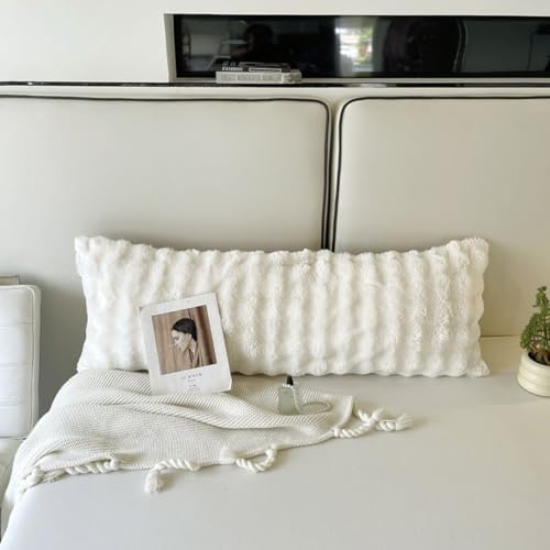 Extra langer Plüsch-Kissenbezug, für Sofa-Rückenlehne, Nachtbank, Nackenrolle, dekorativer Kissenbezug, 150 x 48 cm, Weiß, 150 x 48 cm