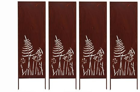 Kapaga - Lot de 4 brise-vue en métal - 160 x 50 cm - Aspect rouille - Brise-vue pour jardin - Brise-vue - Décoration de jardin - Clôture - Rouille (arbustes)