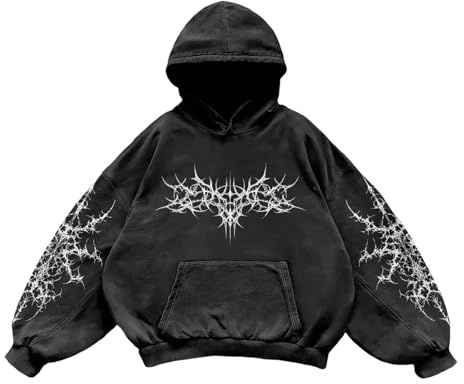 Generisch Felpa da uomo Y2K Vintage Teschio Print Casual Hoodie College Style Gothic Manica Lunga Hoodie Baggy Oversize Street Retro Coppia Sport Shirt Halloween Abbigliamento Moda Confortevole