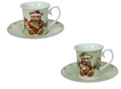 BRANDANI Tazzine Caffè “Coccole” – Set 2 pz con Piattini, New Bone China, D 13 × 8 h cm, Forno/Microonde/Freezer/Lavastoviglie