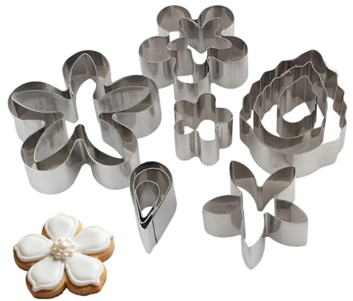 12 Pcs Spring Mini Cookie Cutters Shortbread Mould Leaf Rose Petal Teardrop Flower Shapes Metal Scone Cutter Cake Tool Sugar Craft DIY Model Set