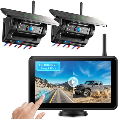 eRapta 2 Magnetisch Solar Rückfahrkamera Kabellos mit 7 Monitor | Touchscreen, 12000mAh Akku, 1 Min DIY Installation, IP69K Wasserdicht Rückfahrkameras für Wohnmobil Wohnwagen Anhänger LKW