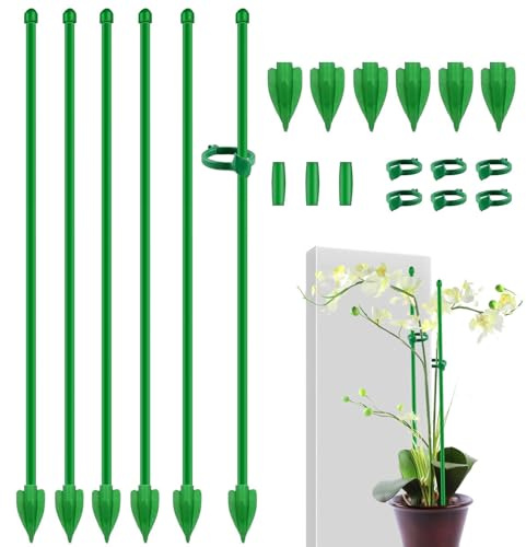 21 Pcs Plant Support Stakes Set, 11.8 Inch Adjustable Garden Plant Support Rods with Connectors and Clips, Reusable Flower Support Sticks for Monstera, Orchid, Rose and Climbing Plants