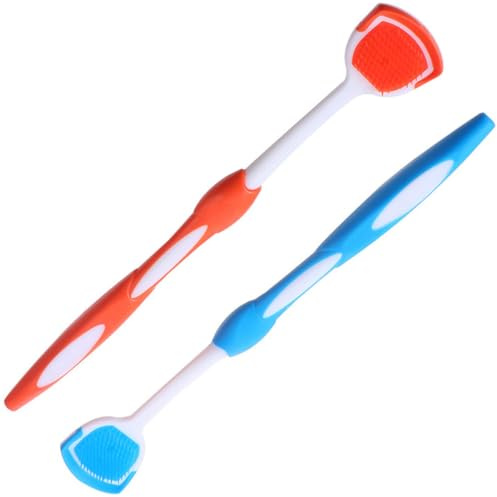 TEHAUX Set 2 Raschietti la Lingua per Adulti, Puliscilingua Professionali in Materiale Sicuro, Strumenti la Pulizia Orale Domestica Contro Alito Cattivo, Manico Ergonomico, Uso