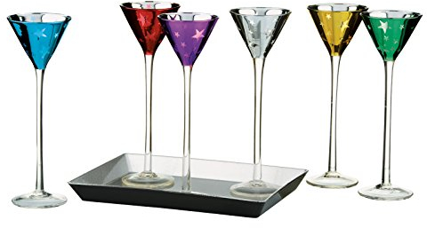 ARTLAND Glass 7 Piece Shooting Stars Liqueur Set-Cone, Multi/Coloured, 6 x 6 x 18 cm