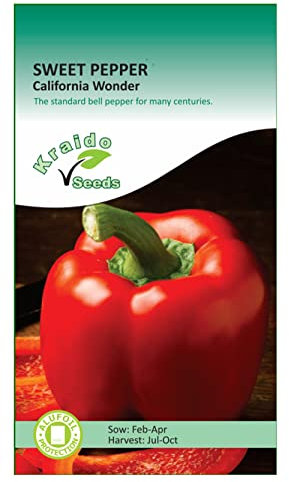 Red Bell Pepper Seeds California Wonder 50 Seeds Capsicum Annuum Grow Your Own Vegetable Ideal for Greenhouse or Garden Growing in Raised Beds Polytunnel Growbag or in Large Pots and Containers