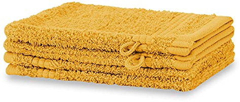 Merana Rome Waschlappen Set | saugstark, weich und fusselfrei | Frottier Waschhandschuhe in Luxus Qualität aus Schwerer Baumwolle 590 GSM (Mango Gold, 4 x Waschhandschuh (15x20cm))