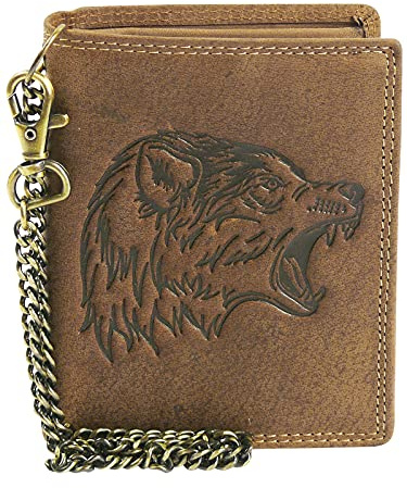 Harrys-Collection Geldbörse aus hochwertigem Vintage Leder + RFID mit Kette! Wolf, Farben:Cognac