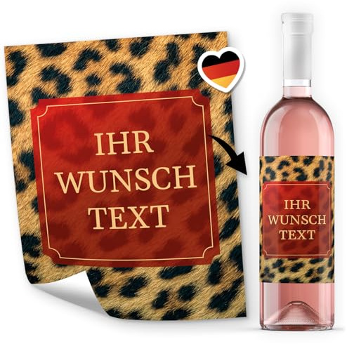 8 Flaschenetiketten selbstklebend mit Text personalisiert - Etikett Leo Look Edel Luxus - Flaschen Aufkleber für Wein oder Sekt