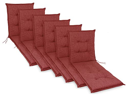 sunnypillow 6 Stück Liegenauflagen 190 x 60 - Auflage Sonnenliege Polster für Gartenliege extra dick 9cm - Polsterauflagen Outdoor, wasserdicht, UV Lichtecht für Gartenmöbel Liegestuhl Liegen - Rot