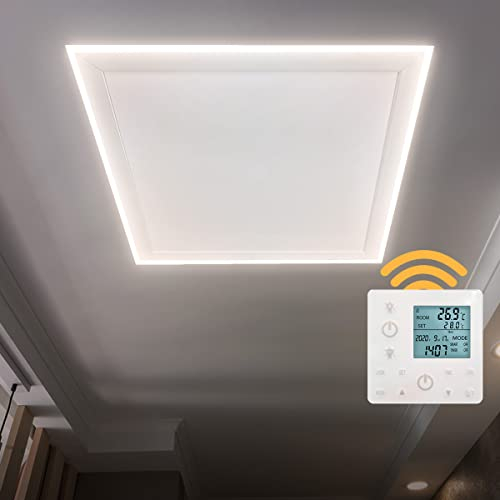 Heidenfeld Infrarotheizung HF-HP500 mit Licht | 𝟭𝟬 𝐉𝐀𝐇𝐑𝐄 𝐆𝐀𝐑𝐀𝐍𝐓𝐈𝐄 - LED Rahmen - Infrarot Deckenheizung mit Thermostat - Deutsche Qualitätsmarke - Fernbedienung (390 Watt Wechselbar)