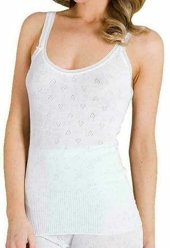 Top Linen (NW) Ltd 100% Cotton Womens Ladies Snowdrop Thermal Underwear Round Neck Sleeveless French Neck Spencer Short S-3XL (White, Medium)