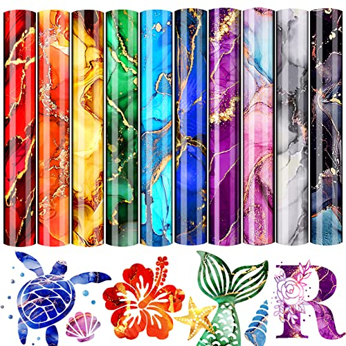 Souarts Plotterfolie Textil, Marmor Muster A4 Vinylfolie Transferpapier zum Aufbügeln Plotter, Wärmeübertragungsfolie Plotter für DIY T-Shirt Textil Handwerk Leder (Mehrfarbig Regenbogen 10PCS)