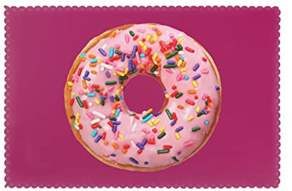 BVMPRS Set di 6 tovagliette all'americana con stampa a ciambella e fragola, per tavolo da pranzo, 30,5 x 45,7 cm