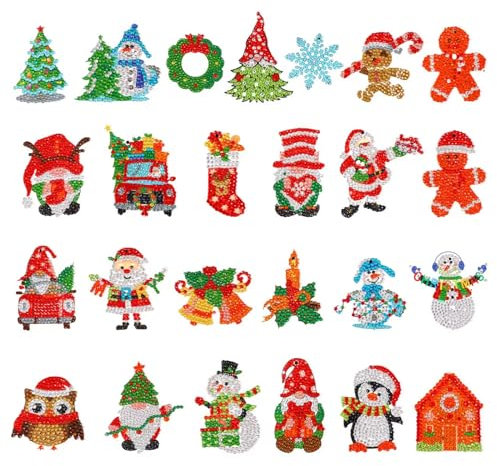 RICEEL DIY Weihnachtsbaumanhänger,25 Stück Diamant Malerei Weihnachtsdeko Anhänger 5D DIY Diamant Weihnachtsbaum Anhänger Kit Geschenk Anhänger Weihnachten Deko Mini Tannenbaum Deko