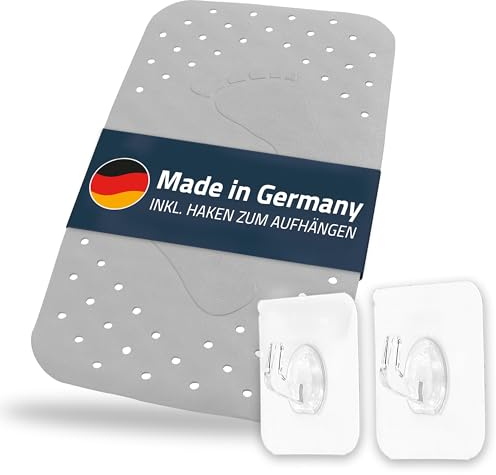 Badewanneneinlage, Wanneneinlage, Badematte Step ca. 38x72 cm, grau, 100% TPE | inkl. 2 Haken | frei von PVC, Phthalaten, Blei, Latex | TÜV geprüft | Made in Germany